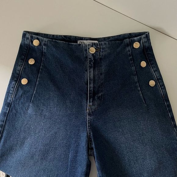 Zara Cropped Z1975 Wide Leg Buttoned - Picture 6 of 10